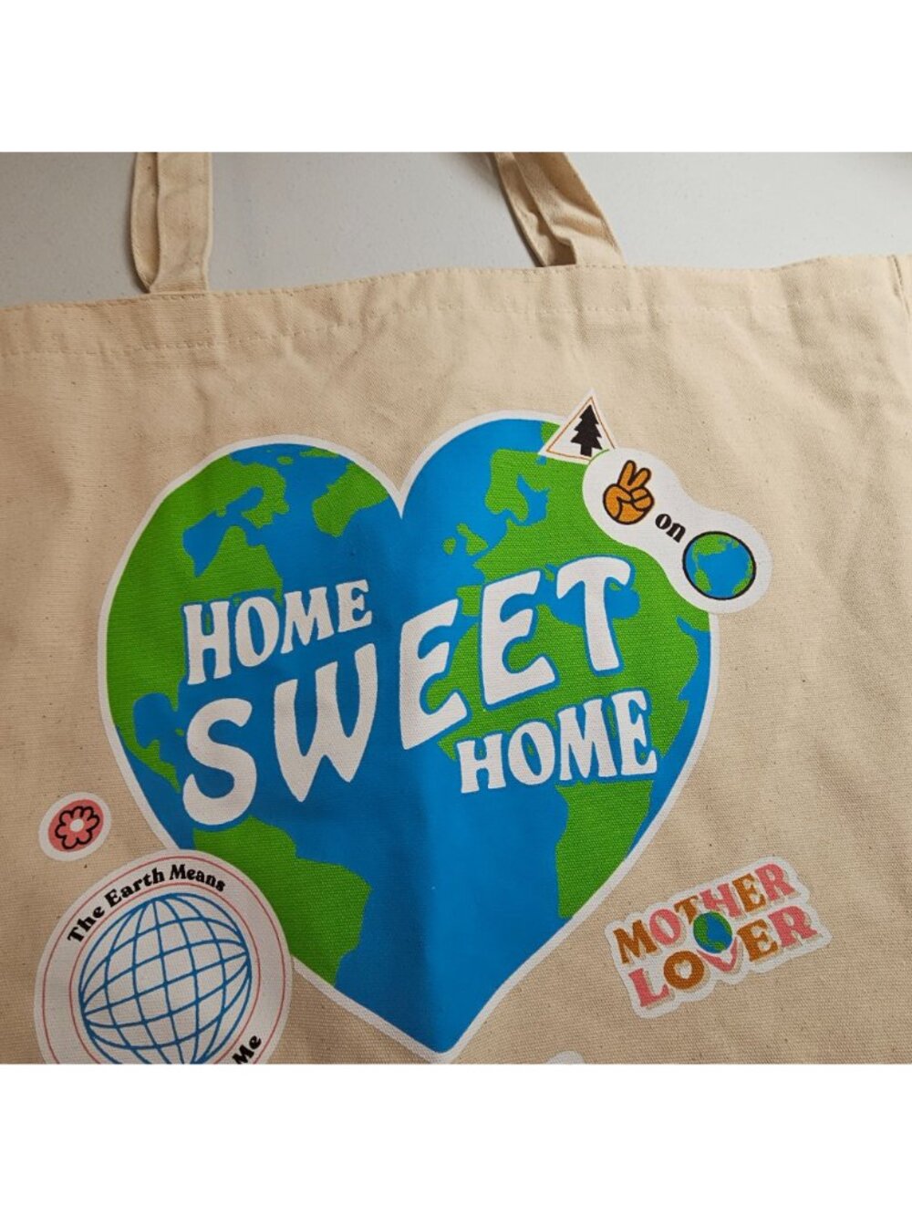 ModCloth Tote Bag Cream Home Sweet Home Earth Day 100% Cotton Packable Travel - Picture 13 of 16